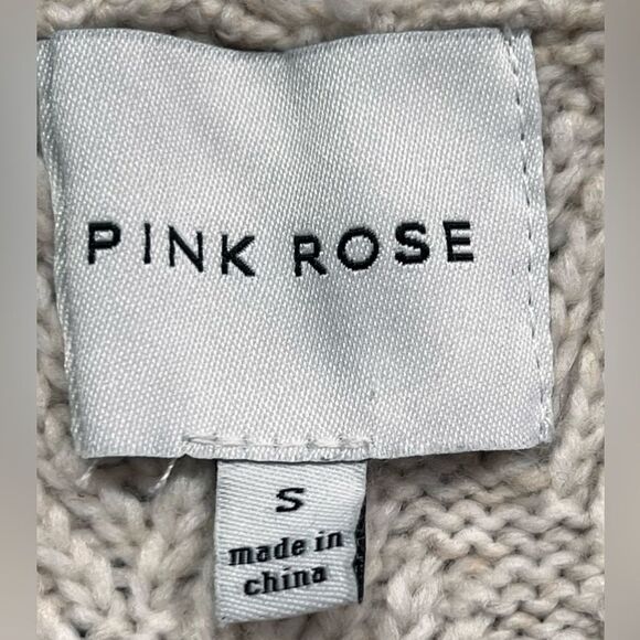 Pink Rose Knit Button Front Short Sleeve Oatmeal V-Neck Sweater. Pockets. Small. - Picture 7 of 9